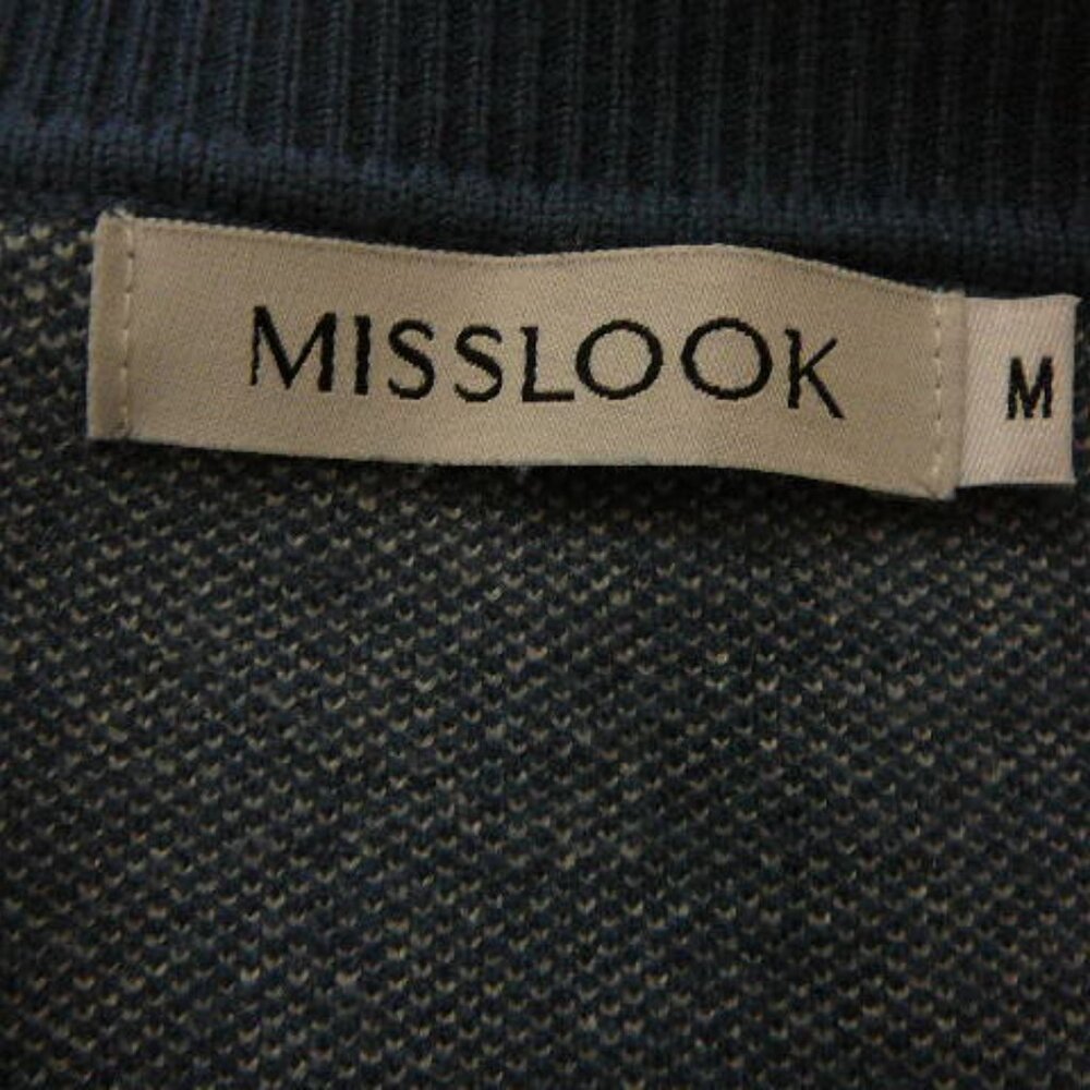 Misslook VNeck Long Sleeve Navy Blue & White Pullover Sweater Ribbed Trim-Size M - Picture 4 of 4